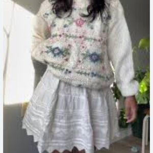 Kathie Lee L Spring Floral Embroidered Metallic Ribbon Cream Cotton